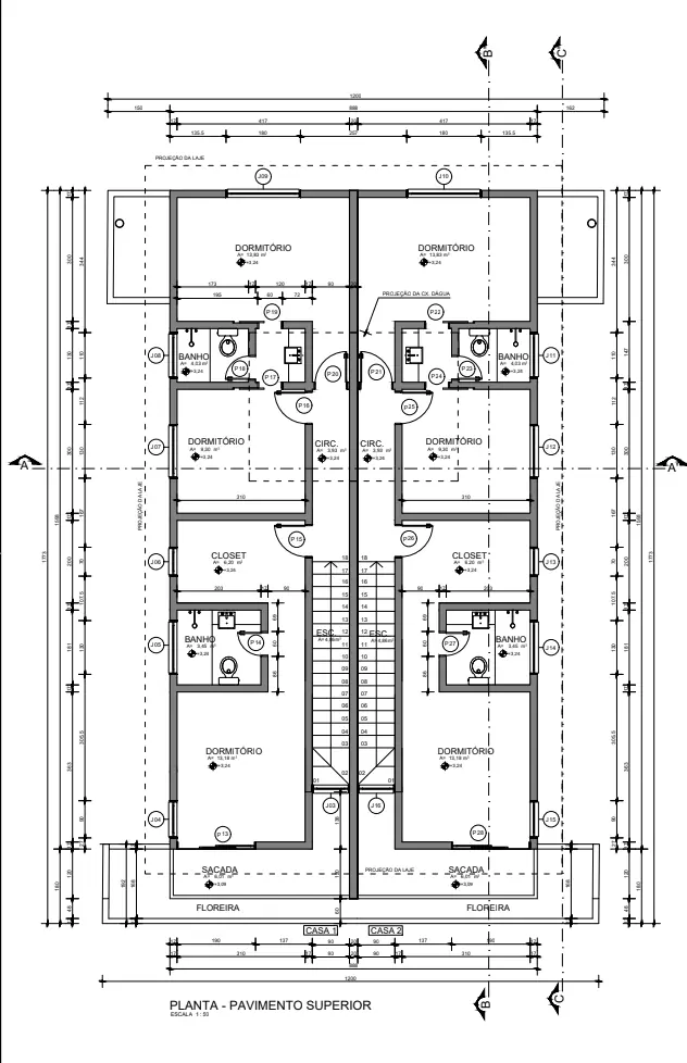 Architectural upper-floor plan for both Casas Açores homes